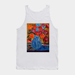 A lovely boutique of abstract mixed flowers  in a  tall a glass vase Tank Top